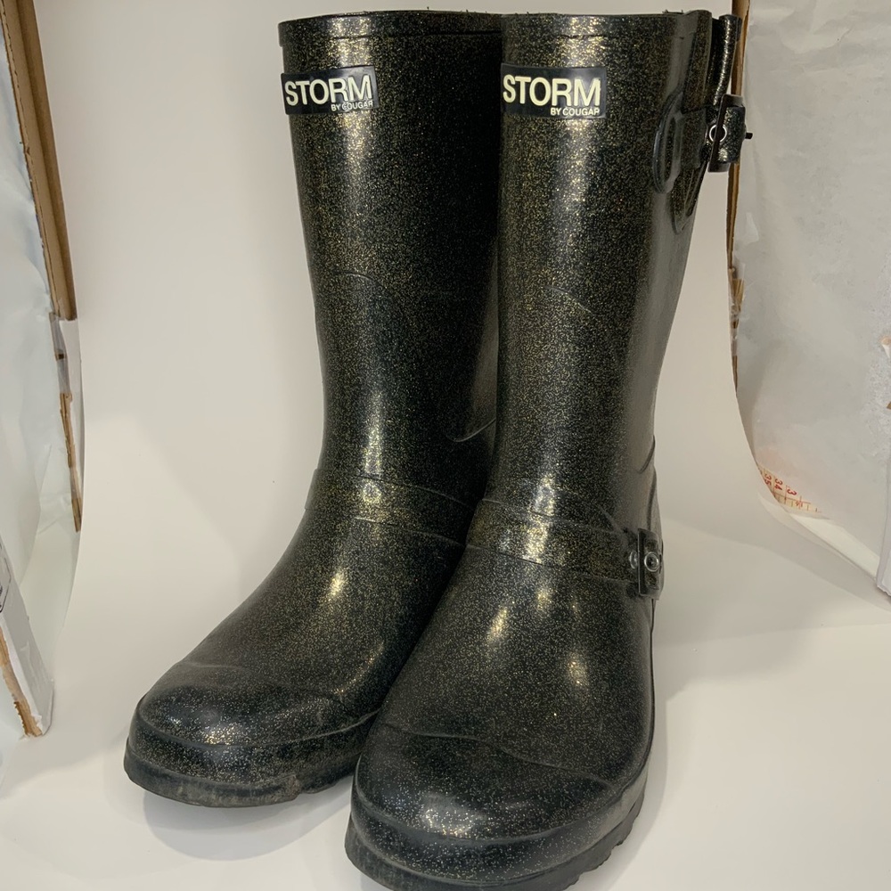 Storm by Cougar Black Glitter Rain Boots